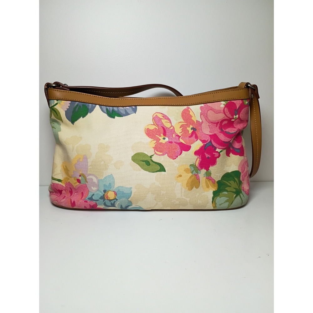 Relic Floral Canvas Hobo Bag Tan Faux Leather Trim Shoulder Purse